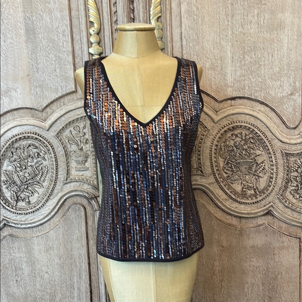 St. John Sequin and Knit V-Neck Sleeveless Top Size Small